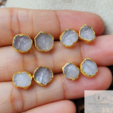 Raw Rose Quartz Earrings, Quartz Stud Earrings, Pink Stone Earrings Stud, Rose Quartz Earrings, Quartz Gold Plated Earrings, Gifts For Her